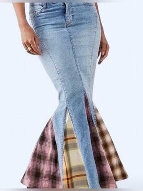 BDG Denim Mermaid Skirt with Plaid Panels